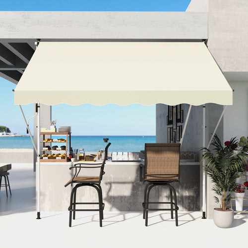 10x5ft Manual Retractable Awning, Patio Sun Shade Canopy Shelter with 5.6-9.2ft Support Pole, Water Resistant UV Protector, for Window, Door, Porch, Deck, Beige