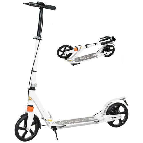 Foldable Kids Scooter with 4 Adjustable Height, Double Brake, Shock Absorption for Ages 6-12, White