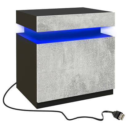 High Gloss Nightstand, Bedside Table with LED Lights and 2 Drawers for Bedroom, Living Room, Grey Bedside Tables   at Gallery Canada