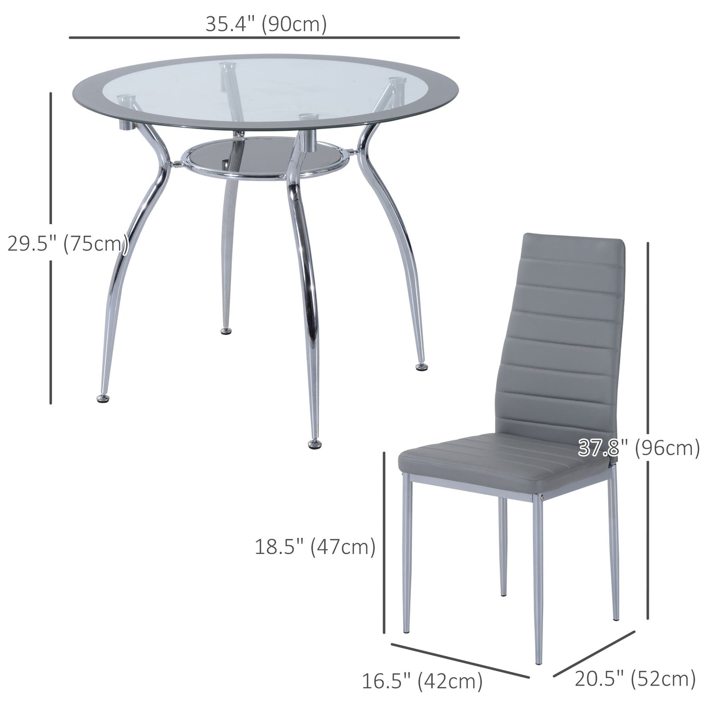 Dining Table Set for 4, Round Kitchen Table and Chairs, Glass Dining Room Table and PU Leather Upholstered Chairs Bar Sets   at Gallery Canada