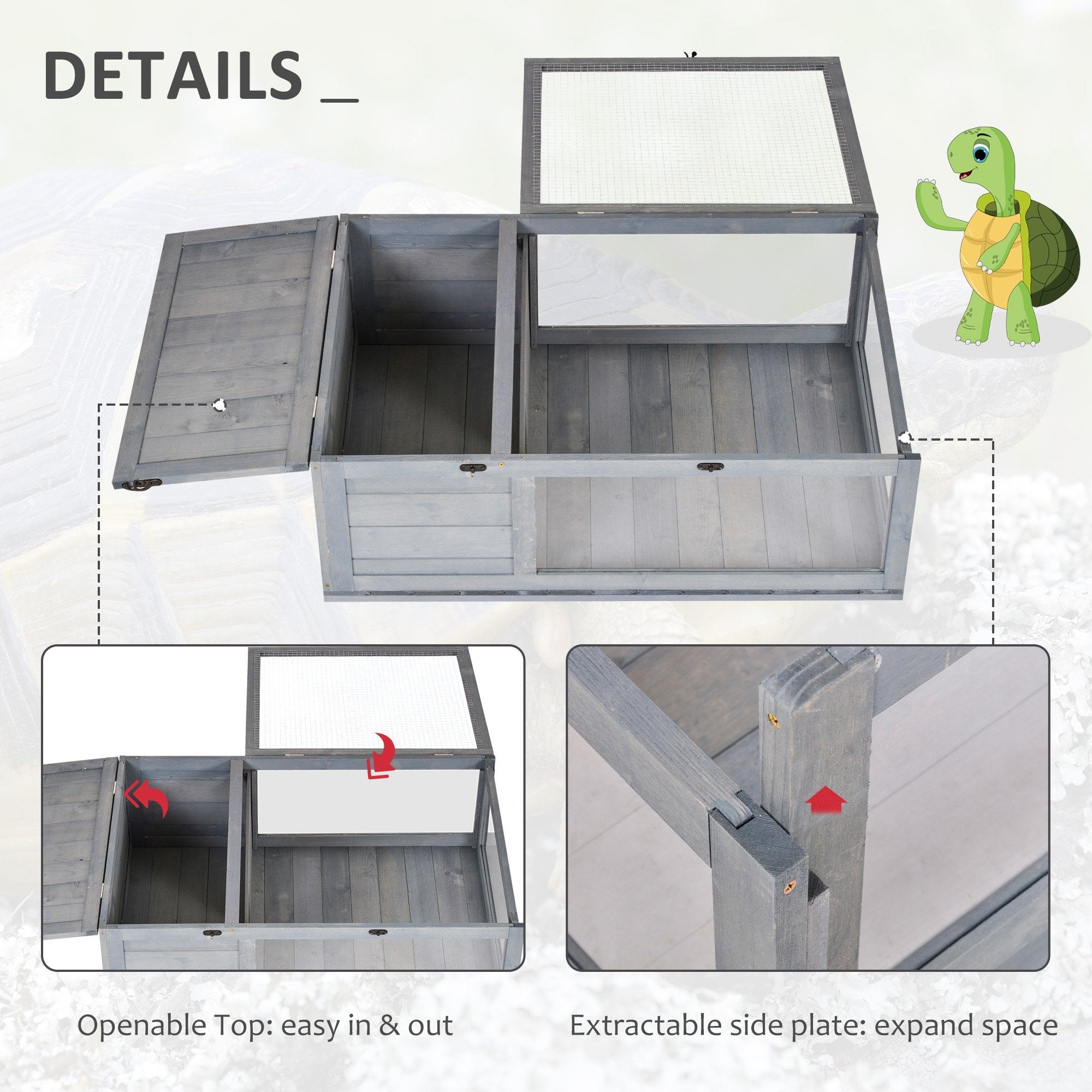 Wood Tortoise House Indoor Outdoor Turtle Habitat Reptile Cage for Lizards, Geckos 35.75