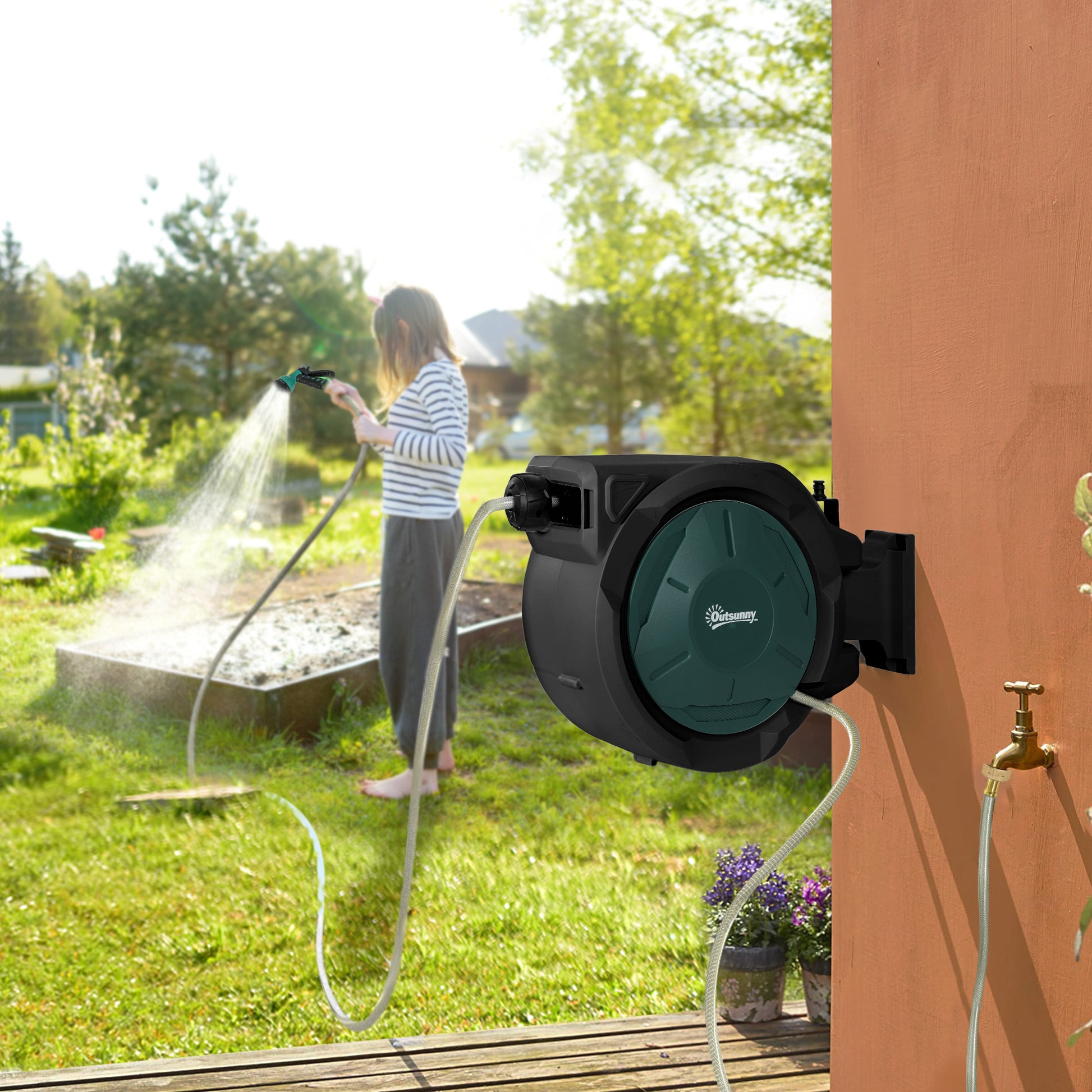 1/2 in x 100ft Wall Mounted Garden Hose Reel, Retractable Water Hose Reel with Auto Rewind, Any Length Lock, Black Garden Accessories Black at Gallery Canada