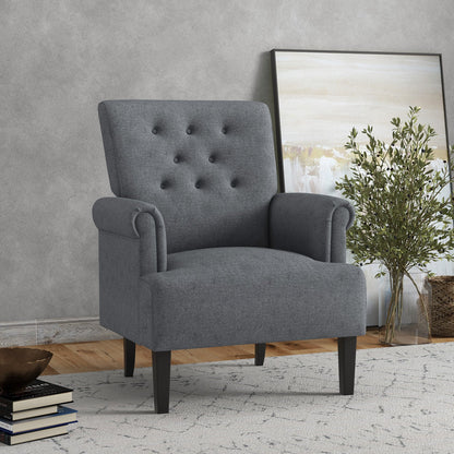 Armchair, Fabric Accent Chair, Modern Living Room Chair with Wood Legs and Rolled Arms for Bedroom, Grey Single Sofas   at Gallery Canada