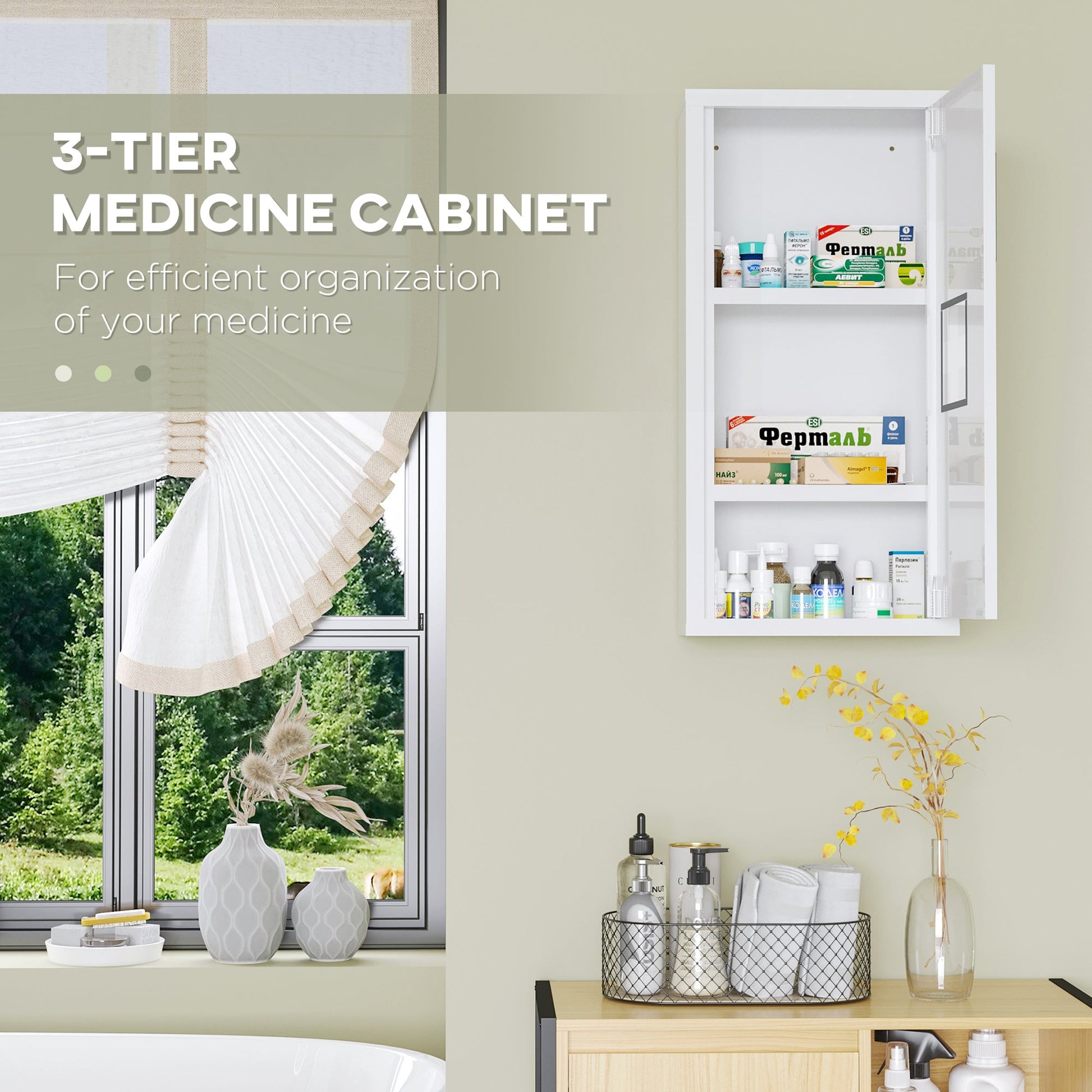 Wall Mount Medicine Cabinet Bathroom Cabinet with 2 Shelves, Steel Frame and Magnetic Door, White Mirror Medicine Cabinets   at Gallery Canada