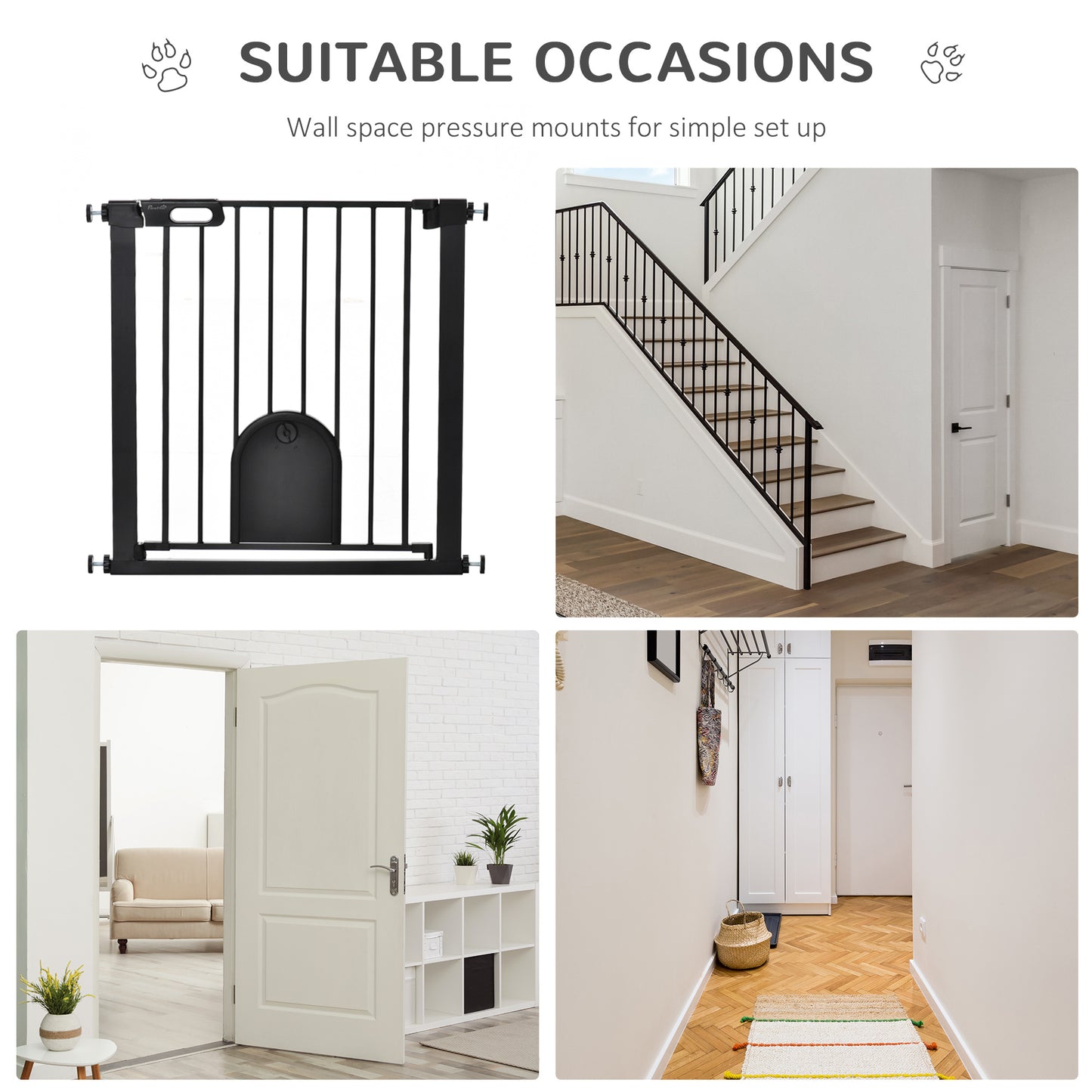 30"-32" Extra Wide Pet Gate Barrier with Small Door, Black Houses, Kennels & Pens   at Gallery Canada