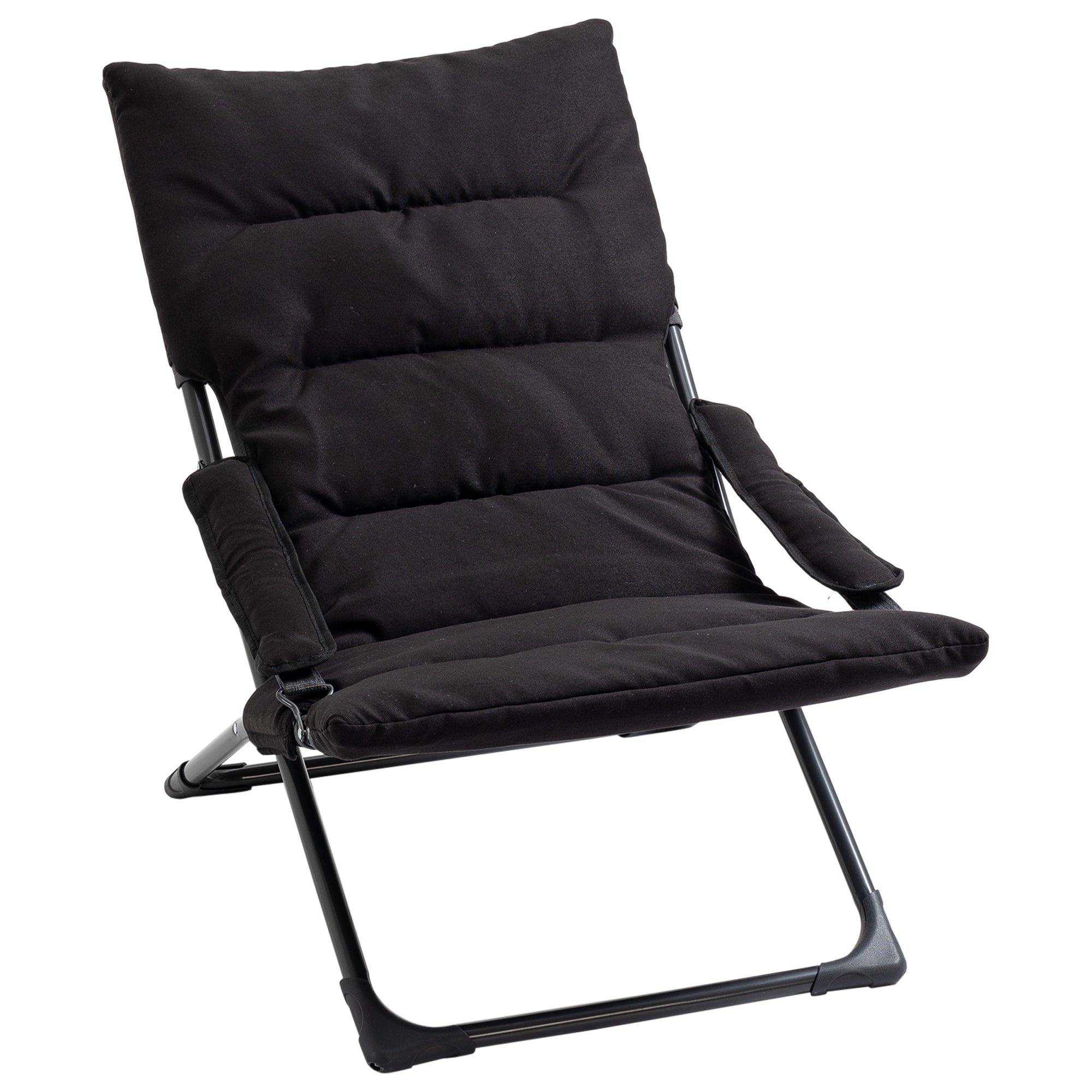 Folding Lounge Chair, Mesh Fabric Lounger with Thick Padded Cushion and Armrest, Camping Beach Chair for Poolside, Deck, Backyard, Black Patio Chairs Black, Light Grey at Gallery Canada