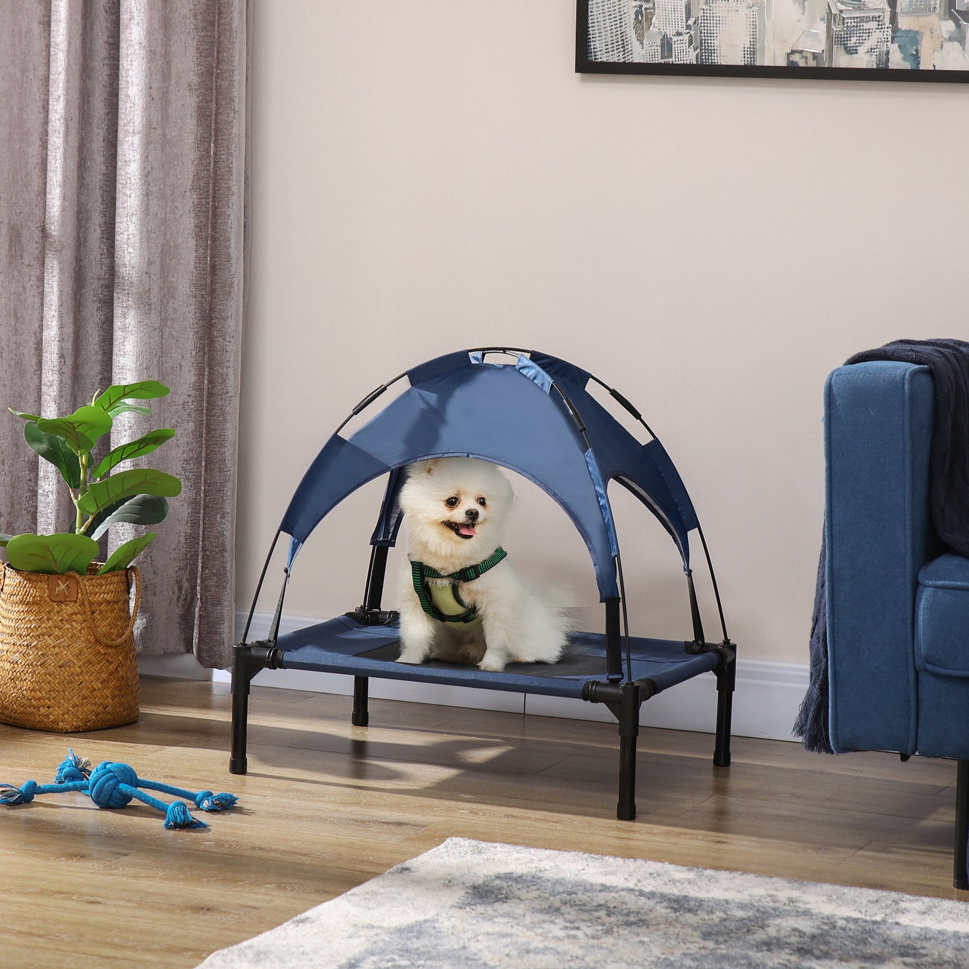 Elevated Cooling Pet Bed Portable Raised Dog Cot with Canopy for Small-Sized Dogs, Dark Blue Elevated Dog Beds   at Gallery Canada