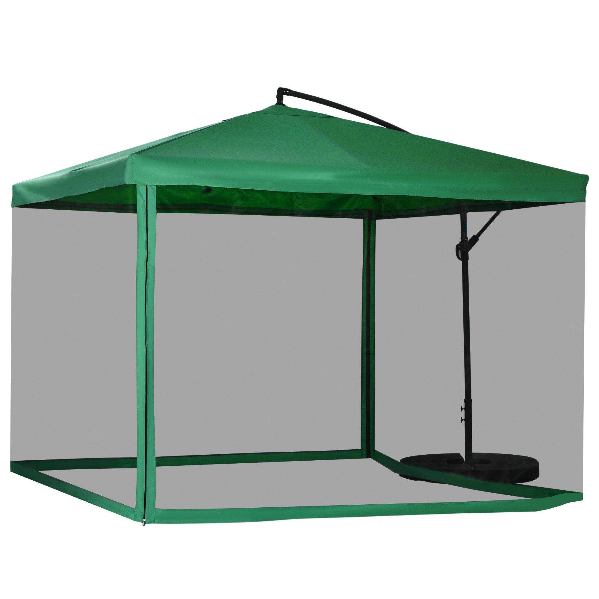 Offset Patio Umbrella with Net and Umbrella Base, Adjustable Cantilever Canopy with Cross Base, Weight Plates and 8 Ribs for Backyard, Poolside, Garden, Green Cantilever Umbrellas at Gallery Canada