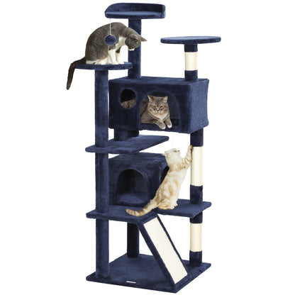 54" Cat Tree, Multi-Level Cat Tower with Scratching Posts, Cat Condos, Bed, Platforms, Ramp, Toy Ball, Dark Blue Cat Towers   at Gallery Canada