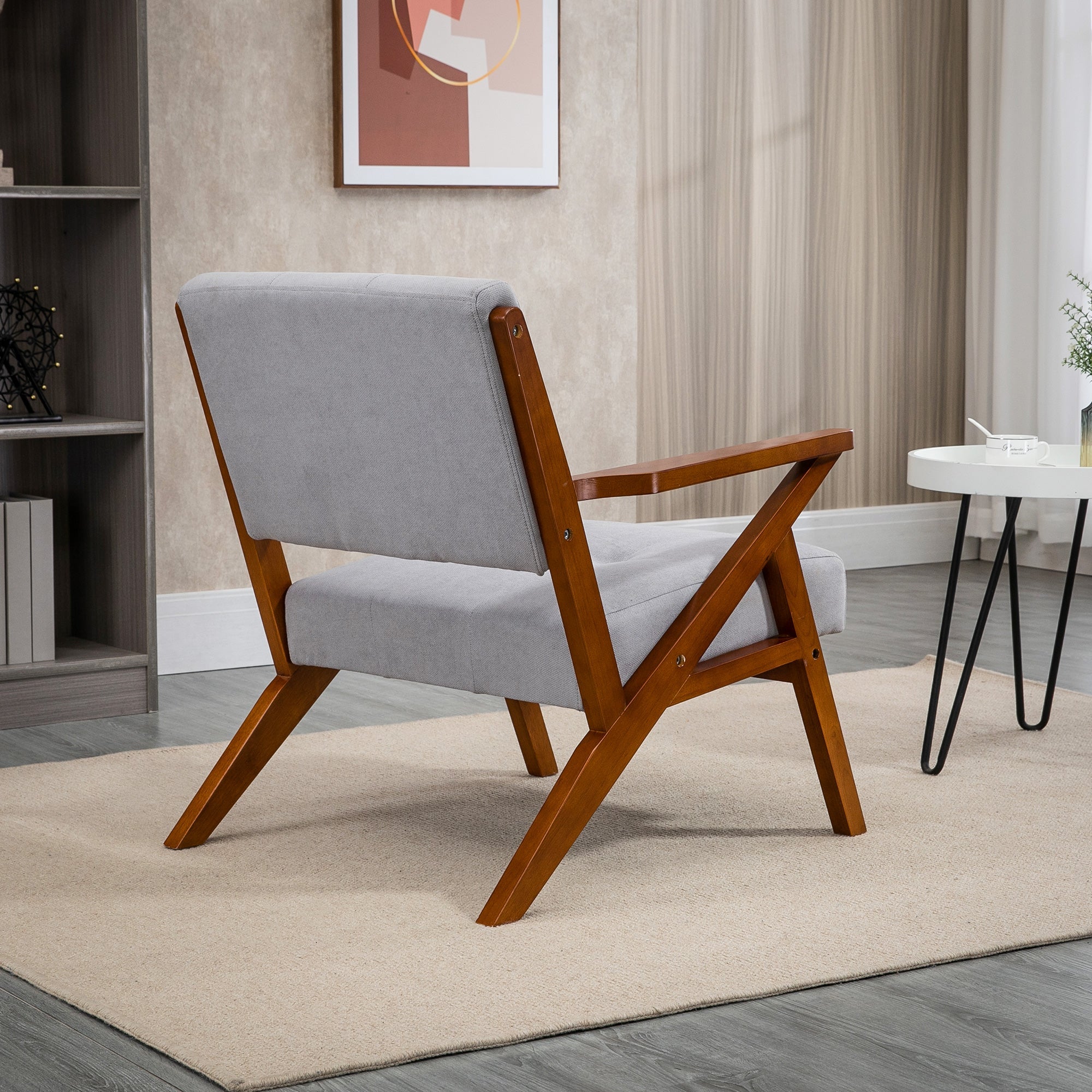 Armchair with Removable Seat and Back Cushion for Bedroom Tufted Living Room Chair with Faux Leather and Wood Legs Grey Accent Chairs   at Gallery Canada