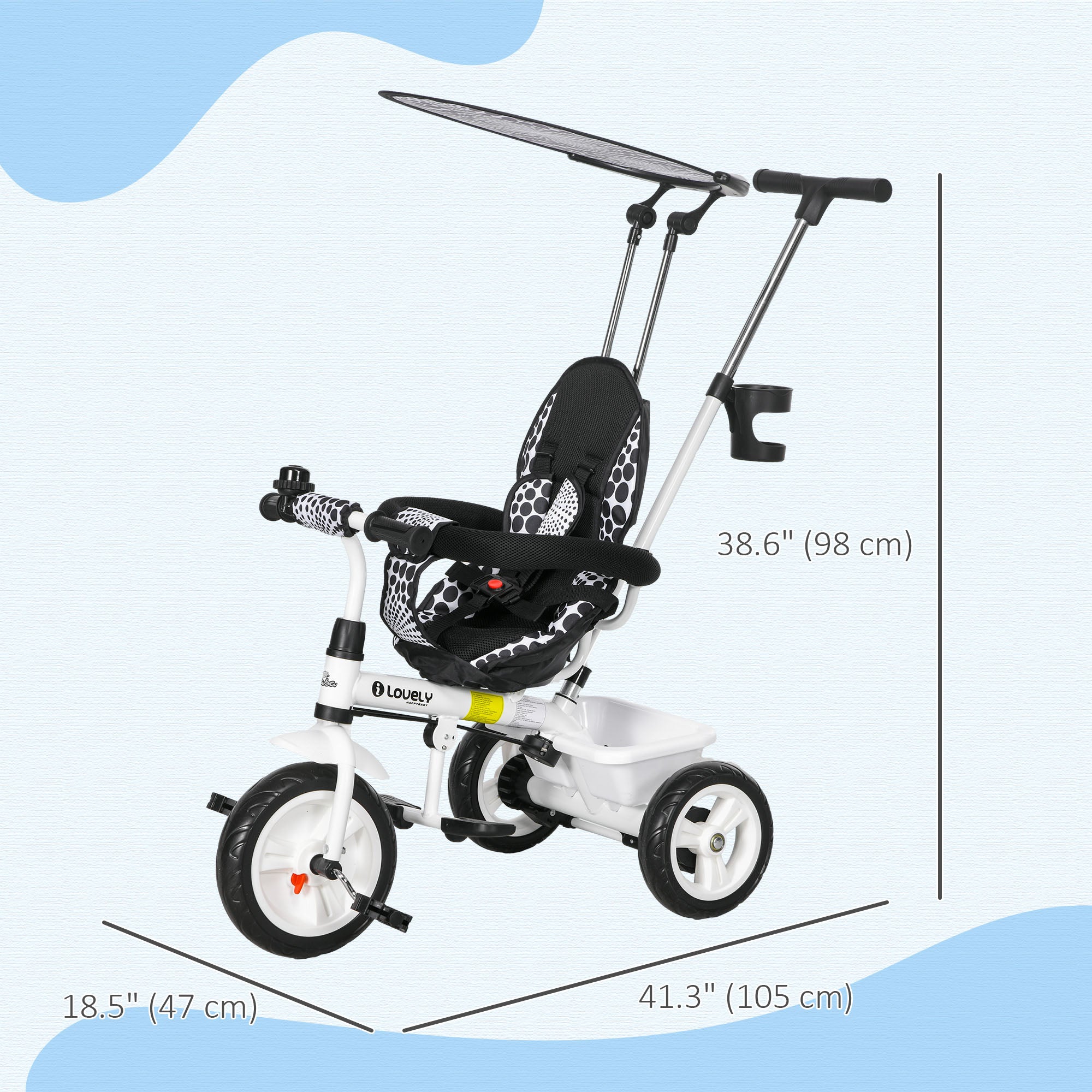 6 in 1 Kids Tricycle with Removable Handlebar and Canopy, White Tricycles for Kids at Gallery Canada