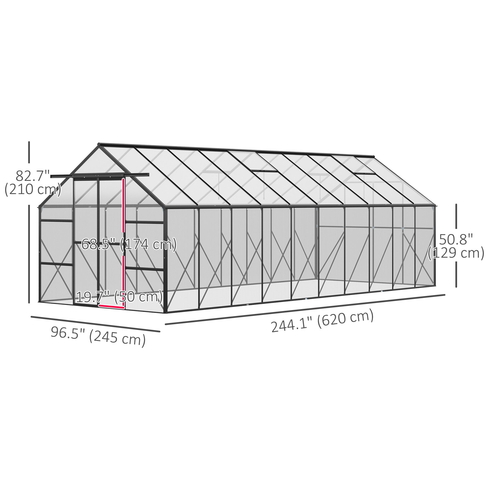 20' x 8' Aluminum Polycarbonate Greenhouse Walk-in Garden Greenhouse Kit with Adjustable Roof Vent, Rain Gutter and Sliding Door for Winter, Black Walk In Greenhouses at Gallery Canada