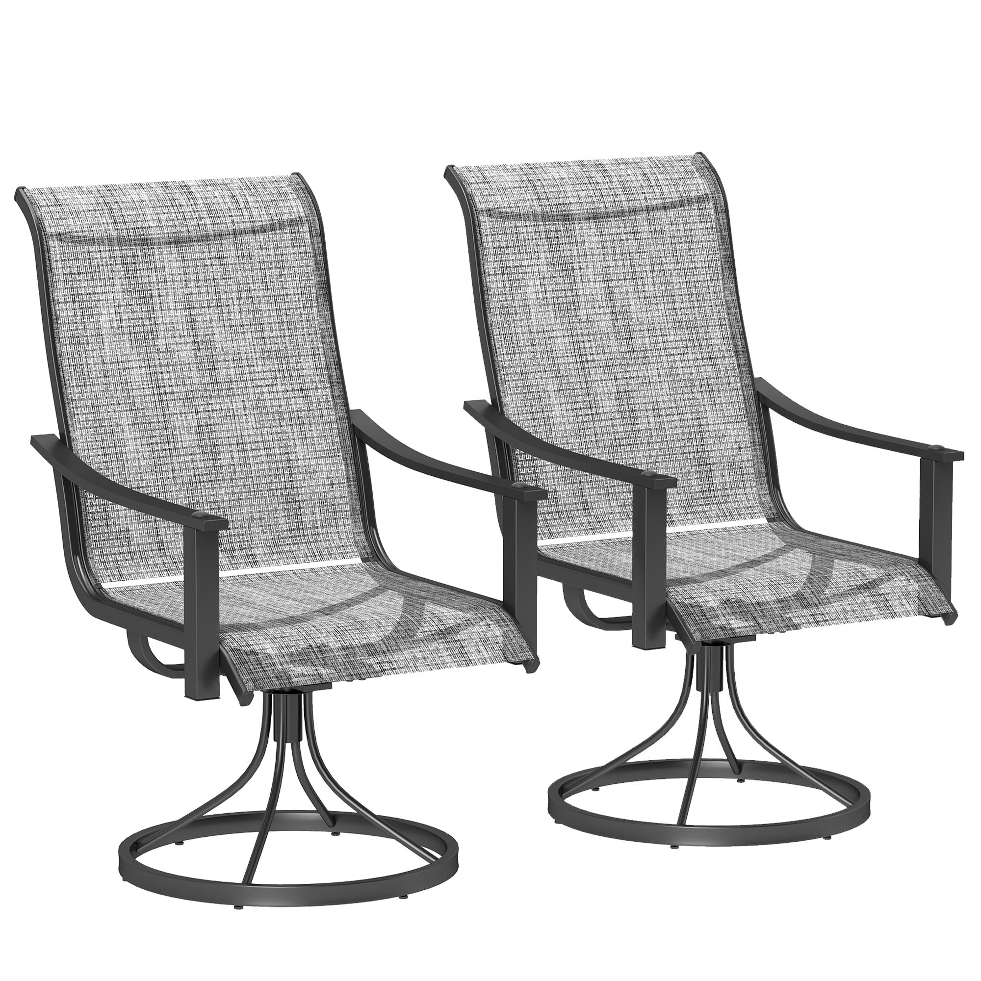 2 Pieces Rocking Swivel Patio Chairs, Mesh Outdoor Swivel Dining Chairs with High Back and Curved Armrests, Mixed Grey Bistro Sets at Gallery Canada