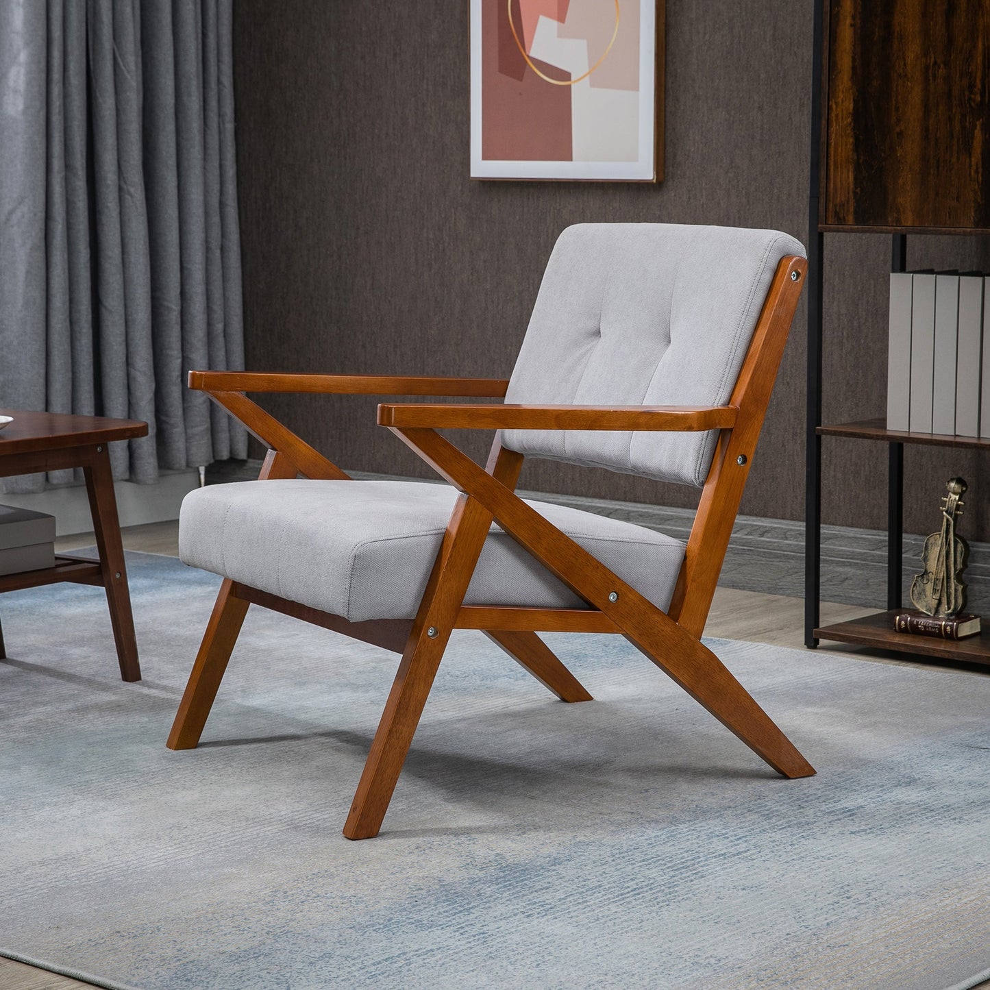 Armchair with Removable Seat and Back Cushion for Bedroom Tufted Living Room Chair with Faux Leather and Wood Legs Grey Accent Chairs   at Gallery Canada