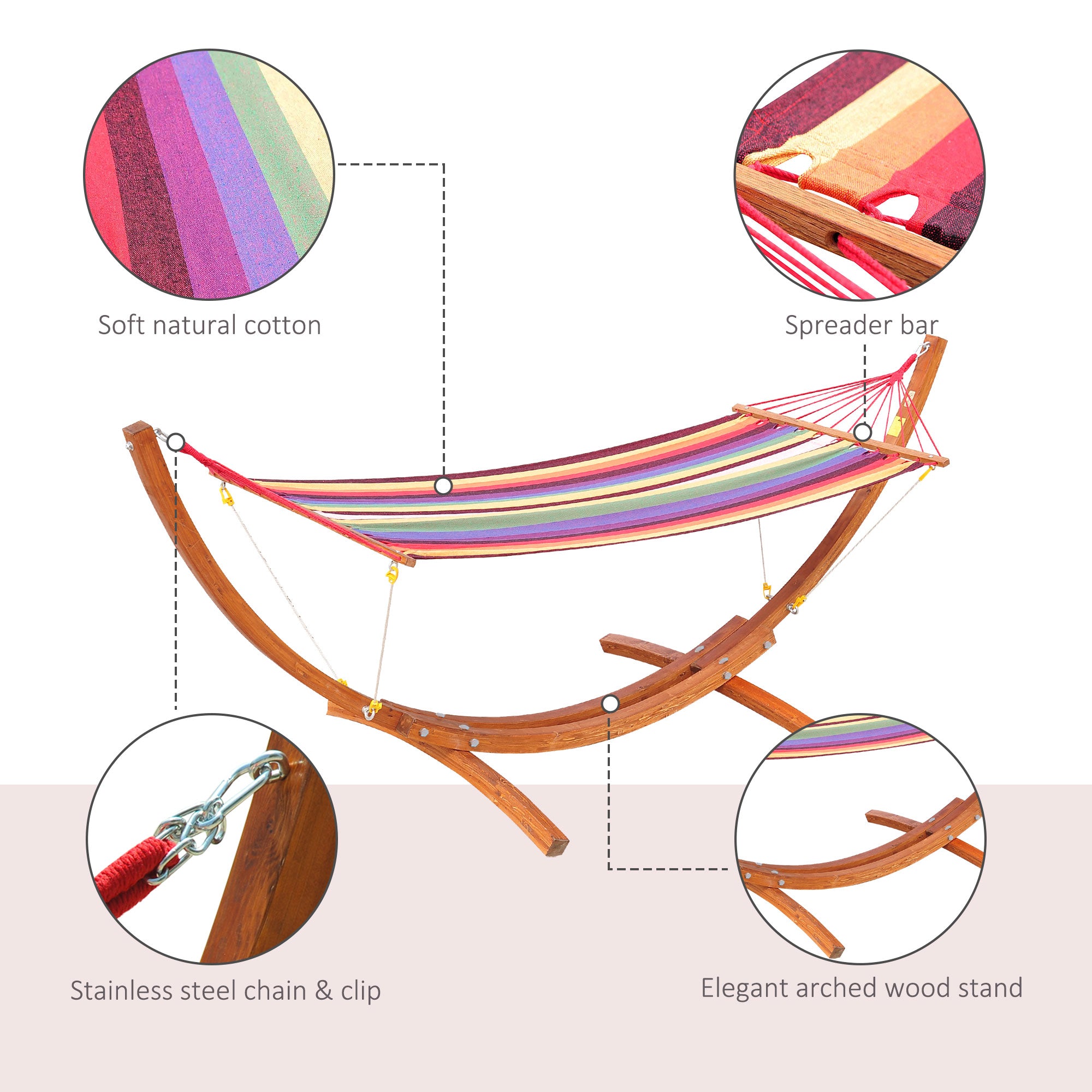 10' Outdoor Swing Hammock, Hammock with Wood Stand Rainbow Bed, Heavy Duty Roman Arc Hammock for Patio, Backyard, Balcony, Porch, Multi Color Hammocks with Stand at Gallery Canada
