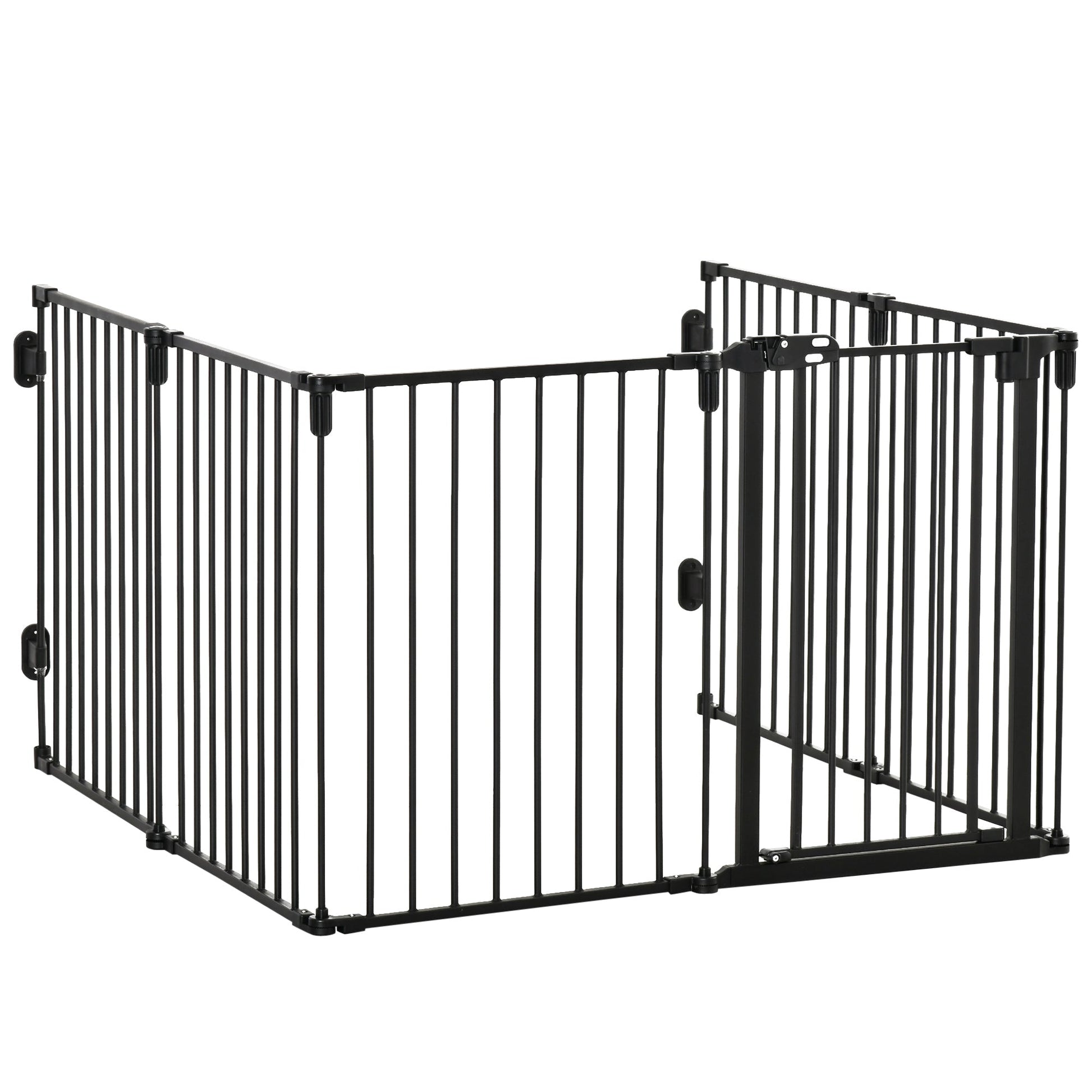 Dog Safety Gate 6-Panel Playpen Fireplace Christmas Tree Steel Fence Stair Barrier Room Divider Black Houses, Kennels & Pens Black  at Gallery Canada