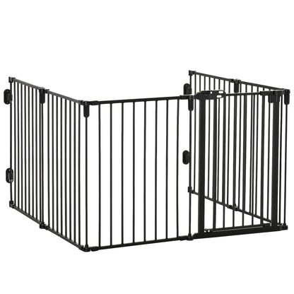 Dog Safety Gate 6-Panel Playpen Fireplace Christmas Tree Steel Fence Stair Barrier Room Divider Black Houses, Kennels & Pens Black  at Gallery Canada