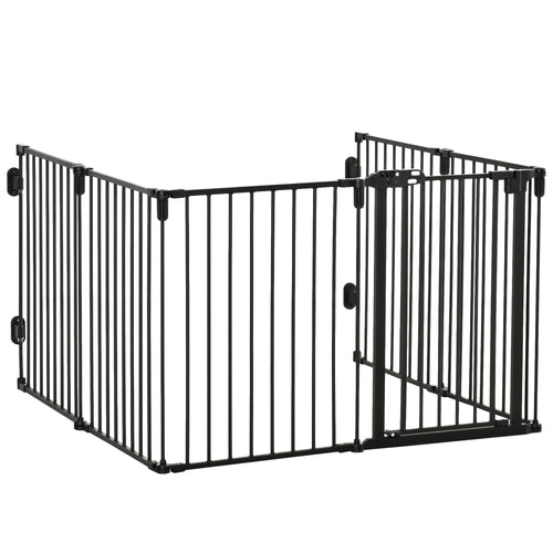 Dog Safety Gate 6-Panel Playpen Fireplace Christmas Tree Steel Fence Stair Barrier Room Divider Black