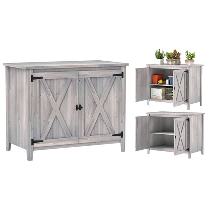 Wooden Outdoor Storage Cabinet, Garden Shed Potting Shed with Shelf and Double Doors, Light Grey Sheds at Gallery Canada