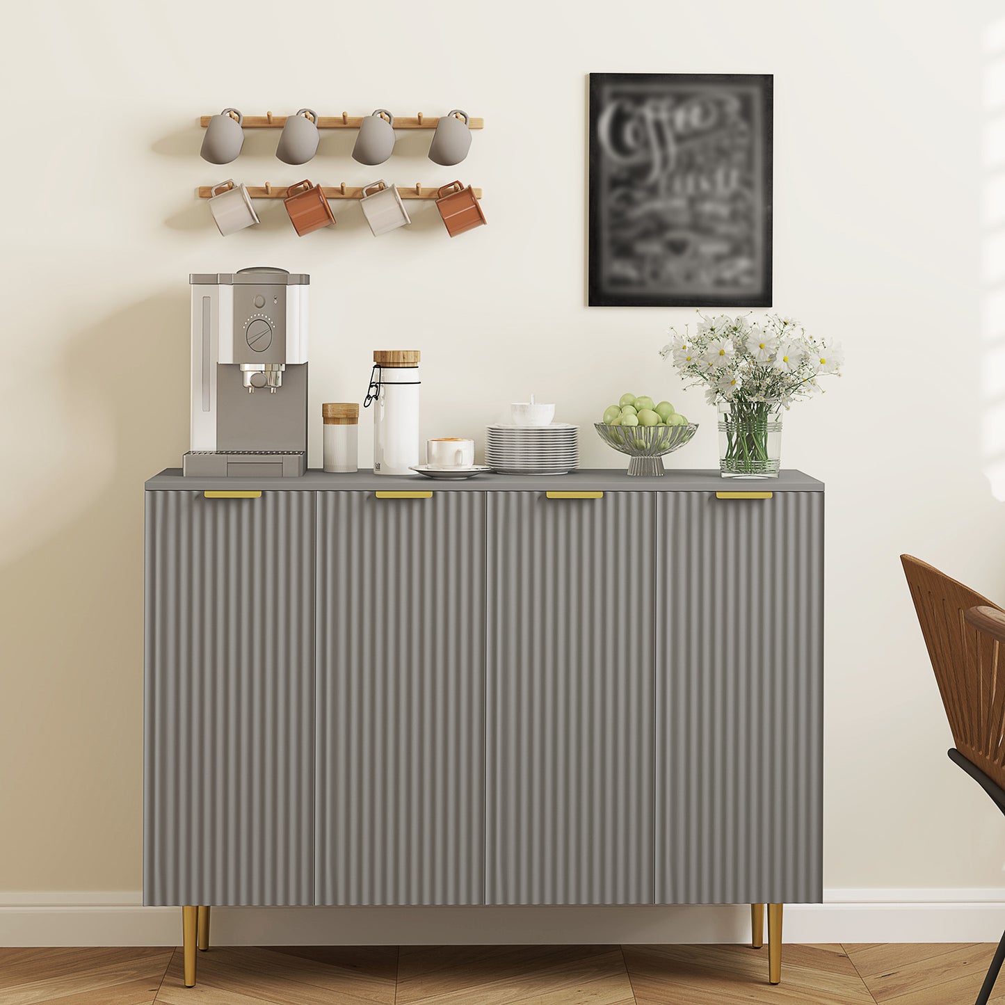 Modern Kitchen Storage Cabinet, Sideboard Buffet Cabinet with Adjustable Shelves for Kitchen Hallway, Grey Bar Cabinets   at Gallery Canada