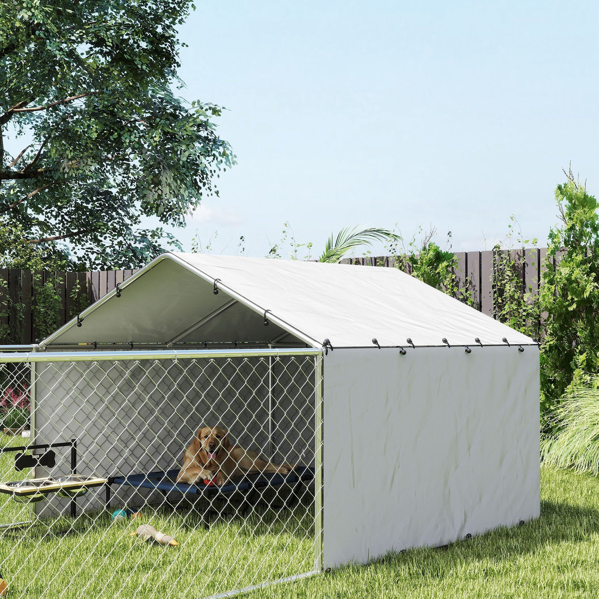 Galvanized Steel Dog Kennel Outdoor with Waterproof &; UV-Resistant Cover for Large Dogs, 13.1' x 7.5' x 4.9' Houses, Kennels & Pens at Gallery Canada