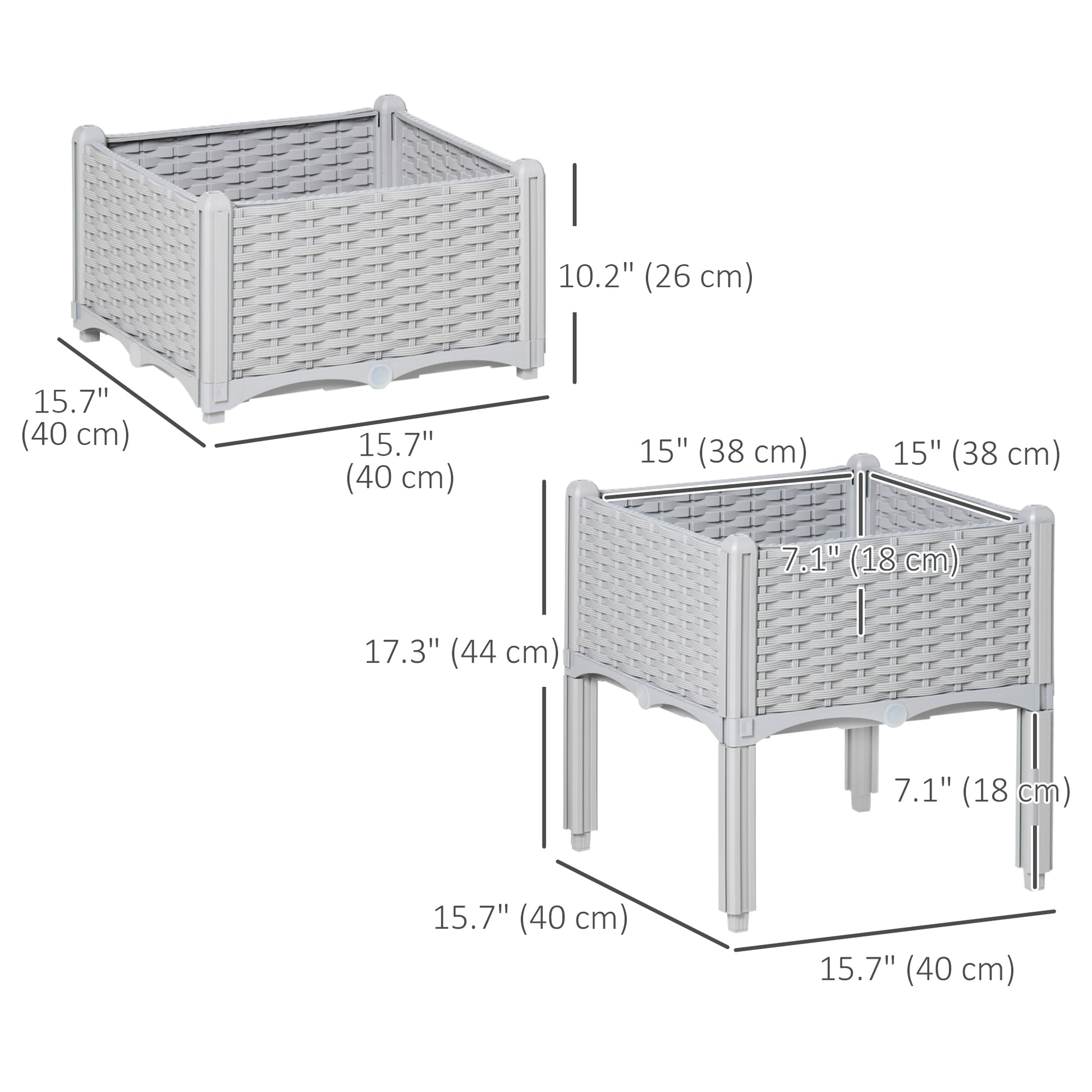 2 Piece Raised Garden Bed PP Raised Flower Bed Vegetable Herb Grow Box Stand Light Grey Raised Garden Beds at Gallery Canada