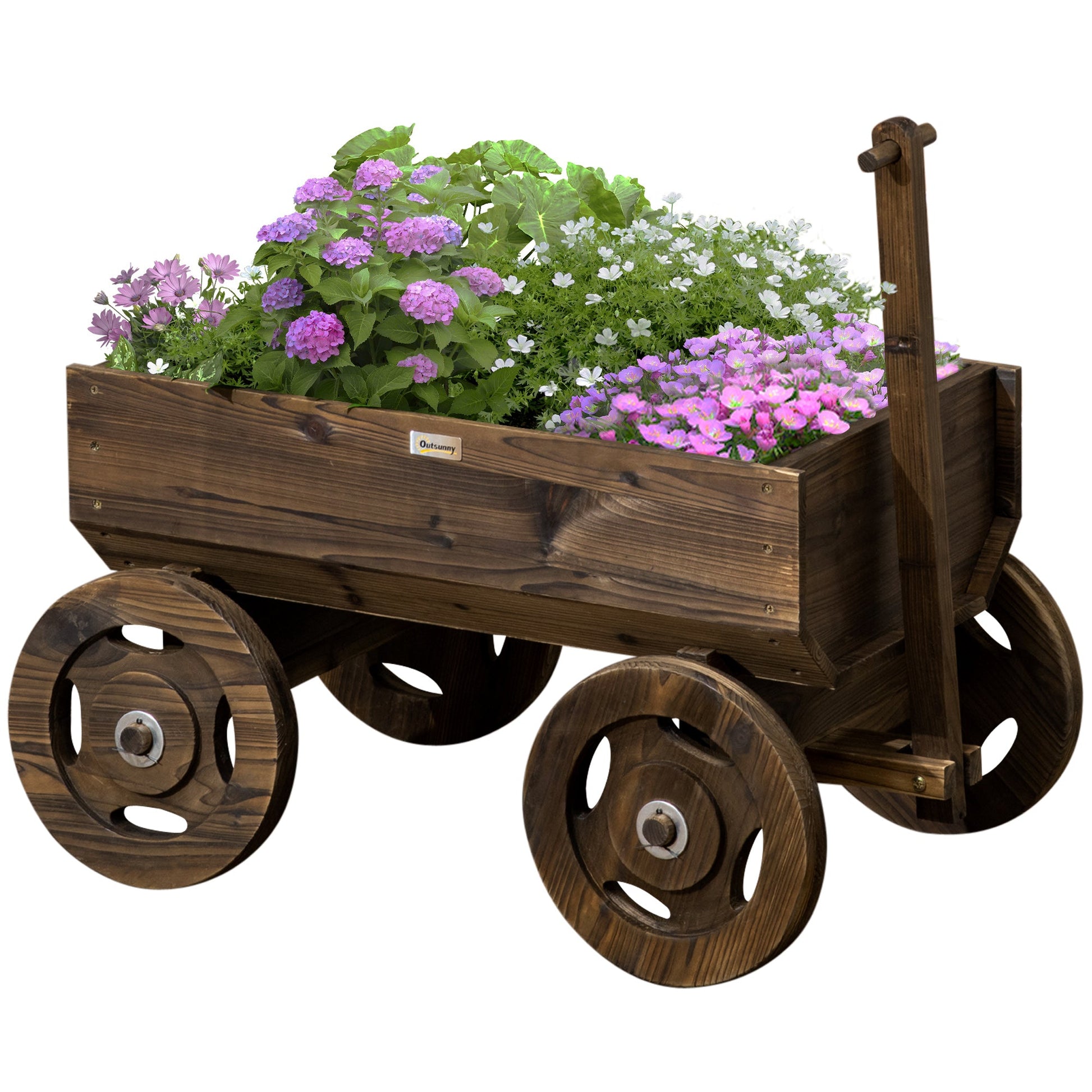 Wooden Raised Garden Bed, Flower Cart w/ Wheels, Planters for Outdoor Plants, Backyard, Patio, Deck, Garden Decor Wooden Planter Boxes Carbonized Brown  at Gallery Canada