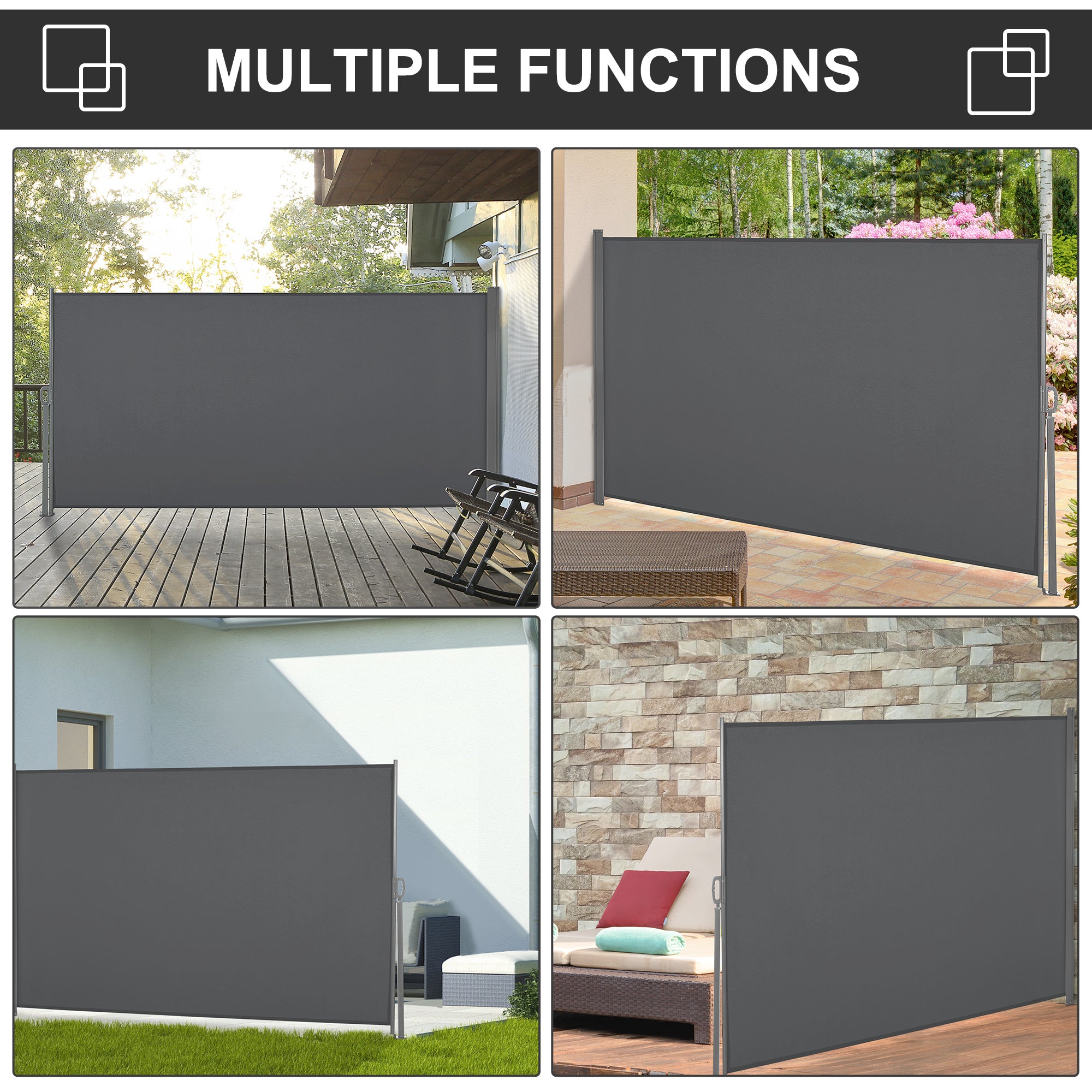 Patio Outdoor Folding Retractable Side Awning Privacy Screen with Resistance to UV Rays &; Wind, 118