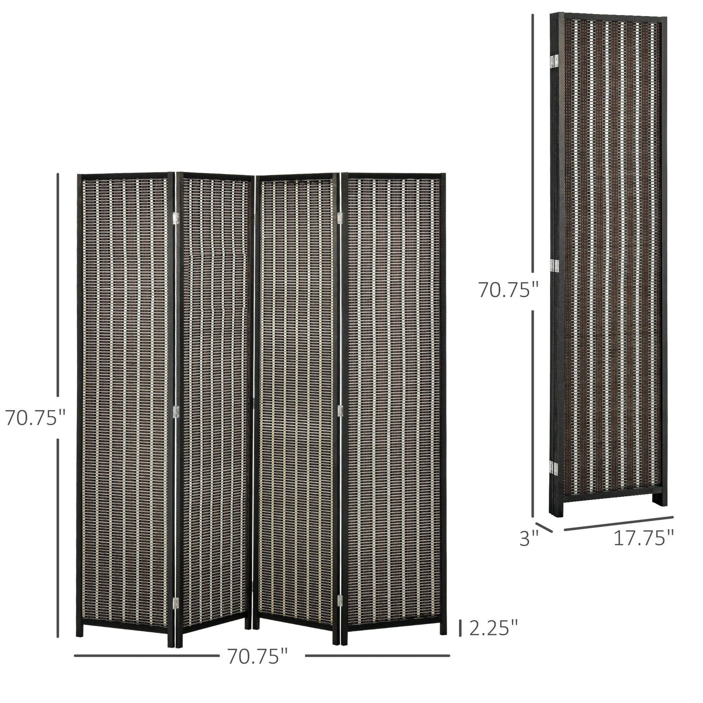 4 Panel Room Divider, 6 Ft Tall Indoor Portable Folding Privacy Screens, Bamboo Hand-Woven Freestanding Partition Wall Divider for Home Office, Brown Room Dividers   at Gallery Canada