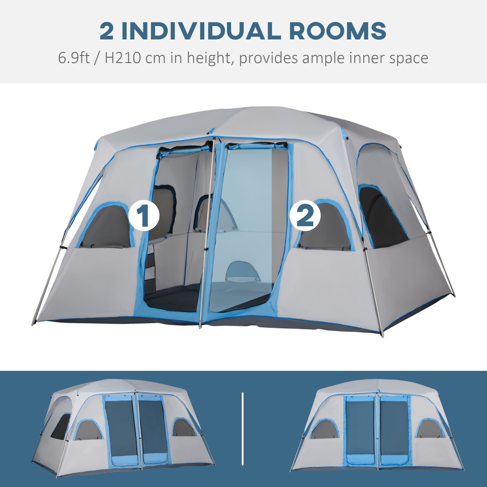 4-8 Person Family Tent, Camping Tent with 2 Room Mesh Windows, Easy Set Up for Backpacking, Hiking, Outdoor, Grey Camping Tents   at Gallery Canada