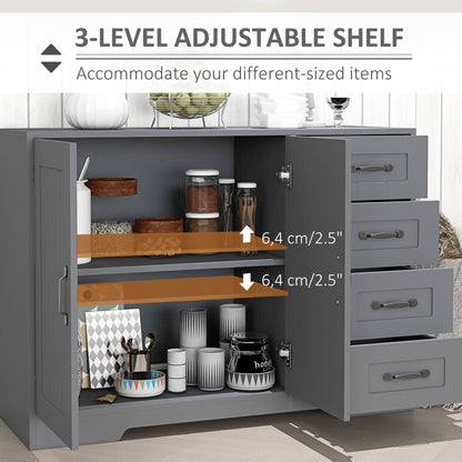 Modern Kitchen Storage Cabinet, Sideboard Buffet Cabinet with Drawers and Breadboard Door, Grey Storage Cabinets   at Gallery Canada