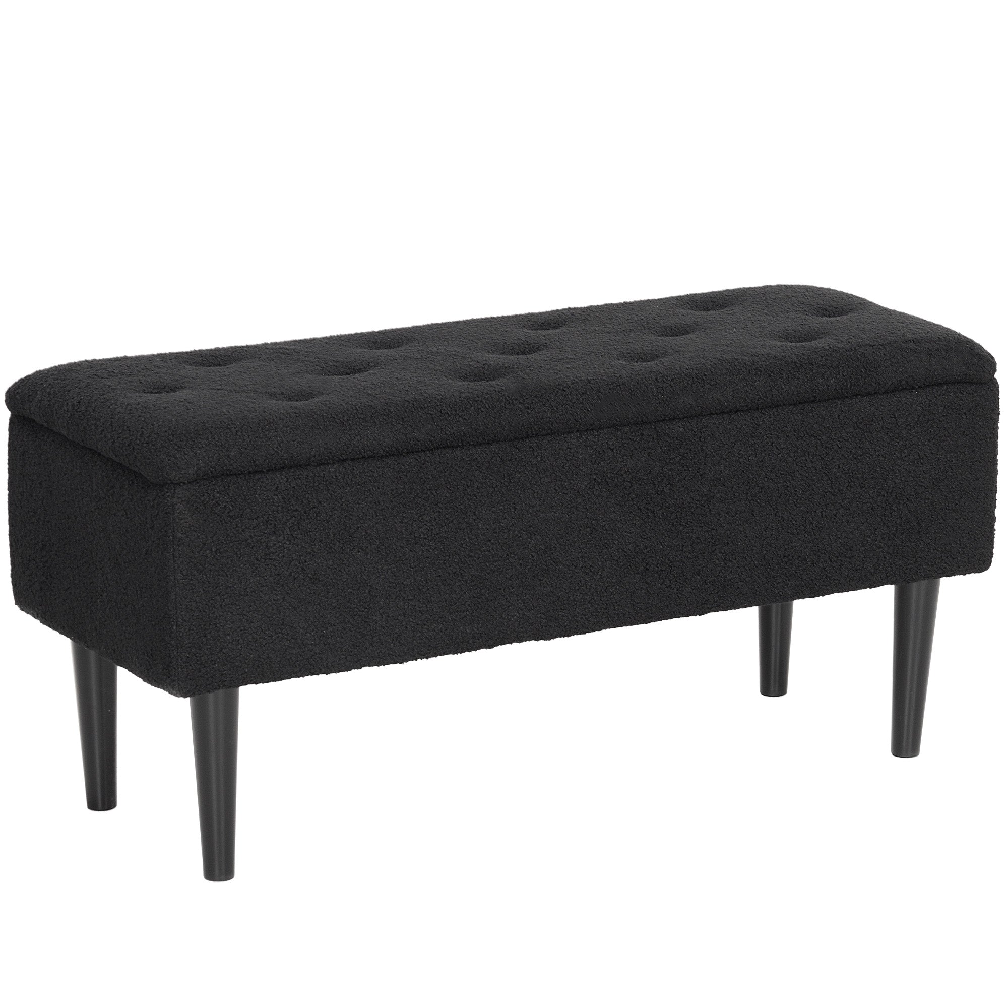 Modern Storage Bench, Ottoman with Storage and Lamb's Wool Upholstery for Living Room, Bedroom, Black Storage Ottomans & Benches   at Gallery Canada