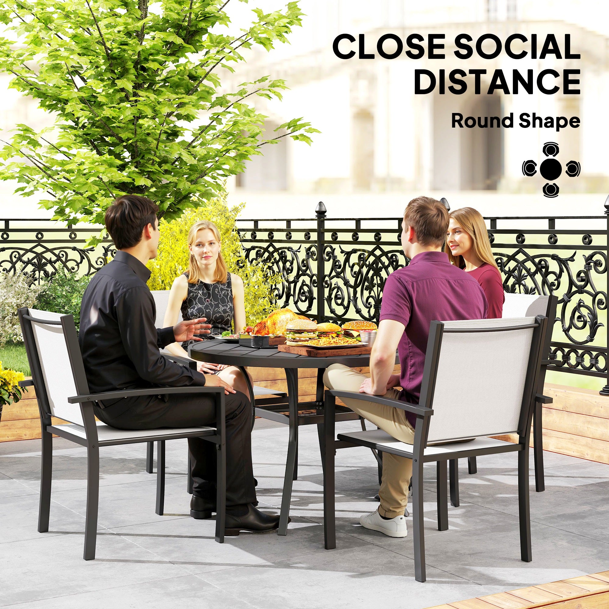 5 Piece Outdoor Dining Set with Round Table and 4 Stackable Chairs, for Backyard, Lawn, Deck, Balcony, Pool Side Outdoor Dining Sets at Gallery Canada