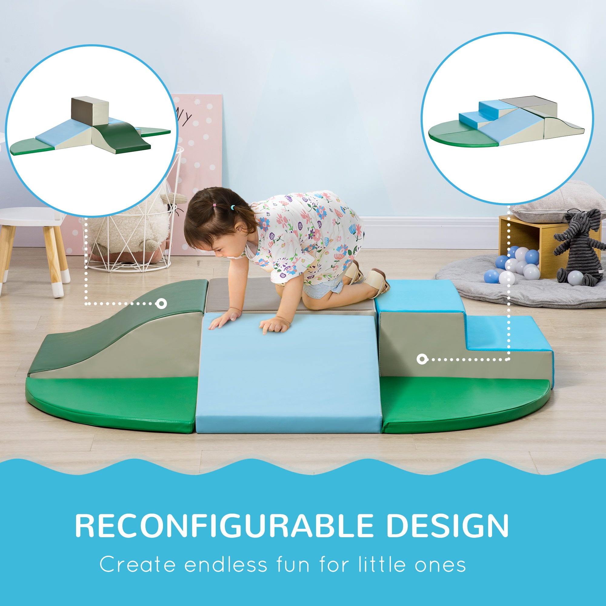 6-Piece Soft Play for 12-36 Months Toddlers to Climb, Crawl, Slide, Blue, Green Toy Playsets at Gallery Canada