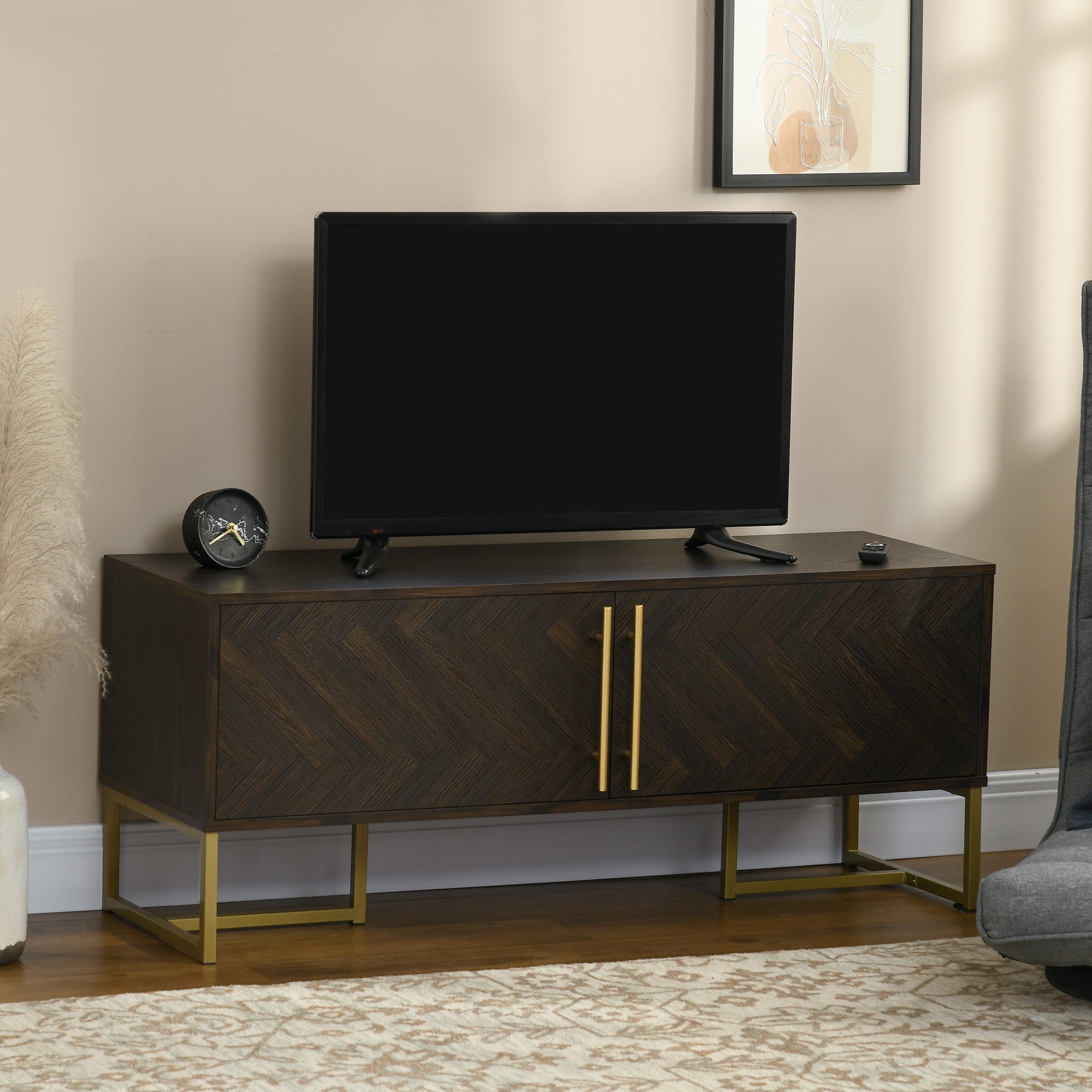 TV Stand for 55 inches, TV Cabinet with 2 Door Cabinets, 2 Cable Managements and Adjustable Shelves, Natural TV Stands   at Gallery Canada