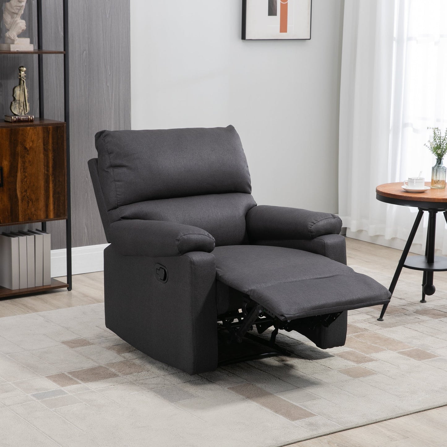 Recliner Chair, Manual Reclining Chair with Footrest, Padded Seat for Living Room, Bedroom, Study, Dark Grey Single Sofas   at Gallery Canada