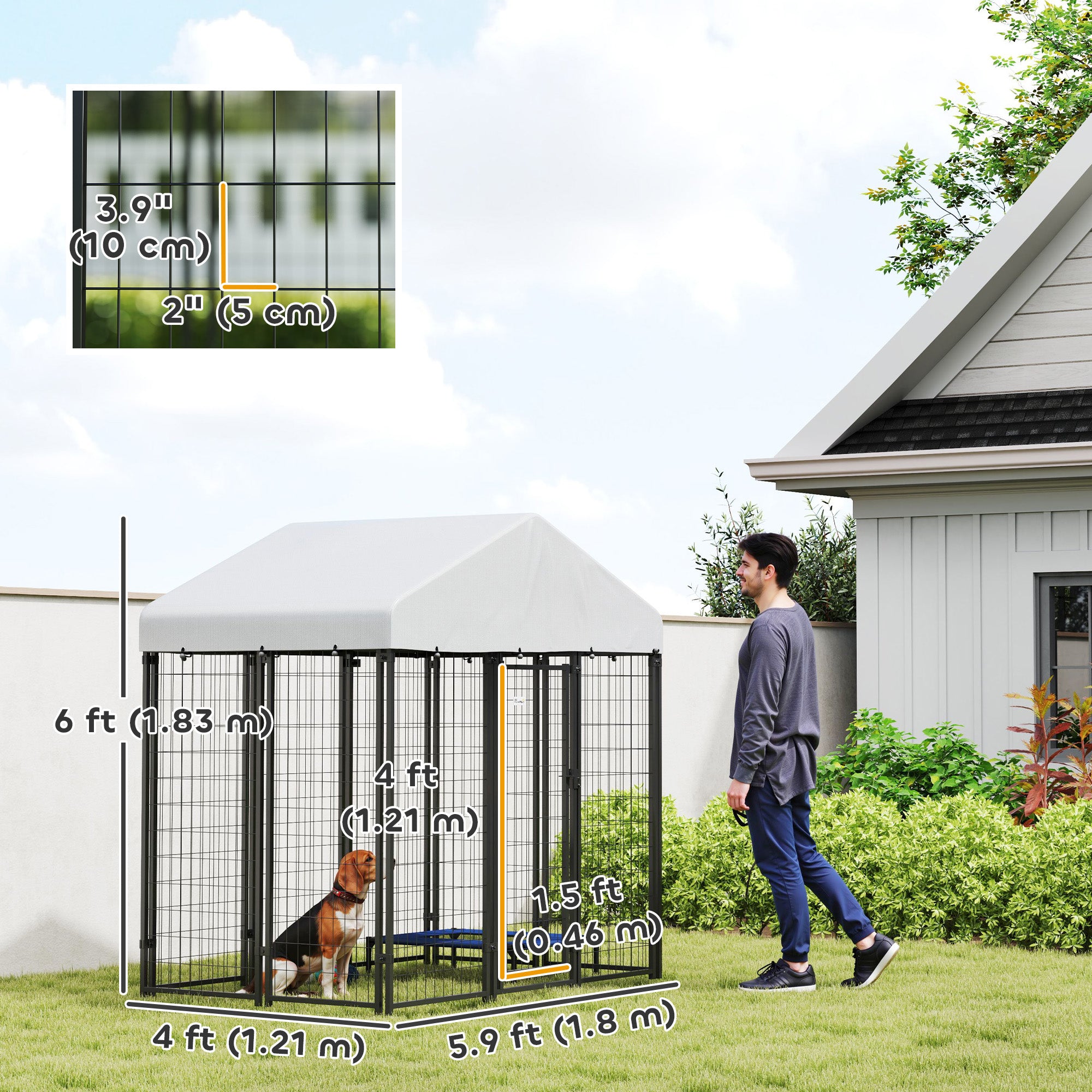 Outdoor Dog Kennel with Waterproof UV-Resistant Cover, for Medium and Small Dogs, 6' x 4' x 6', Silver Houses, Kennels & Pens at Gallery Canada