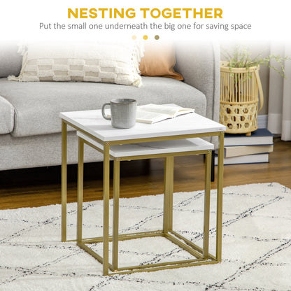 Square Nesting Tables Set of 2, Stacking Coffee Table Set with Faux Marbled Top and Metal Frame, Modern Coffee Table for Living Room, Bedroom, White Coffee Tables at Gallery Canada