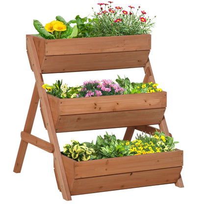 3 Tier Elevated Planter Box, Vertical Wooden Raised Garden Bed for Flowers, Vegetables, Herbs, 26" x 30" x 30", Brown Elevated Garden Beds Brown  at Gallery Canada