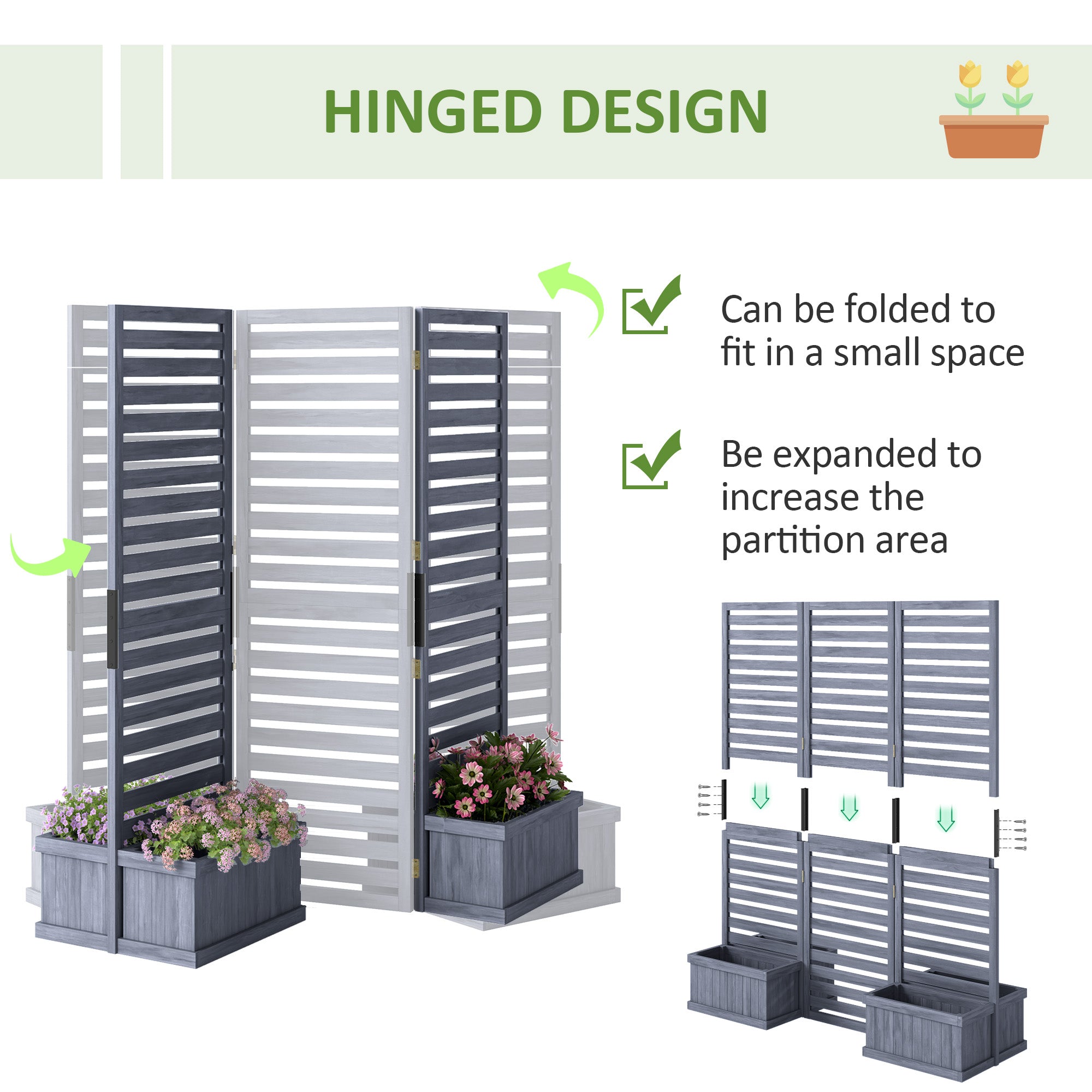 Outdoor Privacy Screen Wood Privacy Panel with 4 Planter Boxes, Raised Bed with 3 Panels, Drainage Holes Side Awnings at Gallery Canada