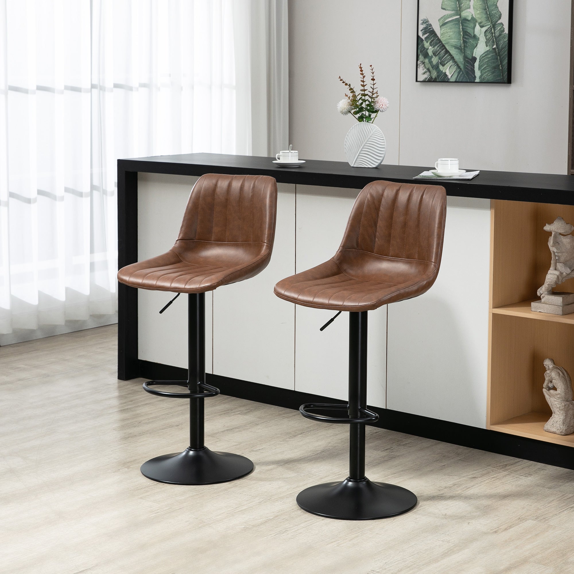 Swivel Bar Stools Set of 2, PU Leather Upholstered Counter Stools with Adjustable Height and Footrest for Kitchen Bar Stools   at Gallery Canada