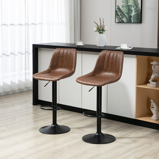 Swivel Bar Stools Set of 2, PU Leather Upholstered Counter Stools with Adjustable Height and Footrest for Kitchen - Gallery Canada