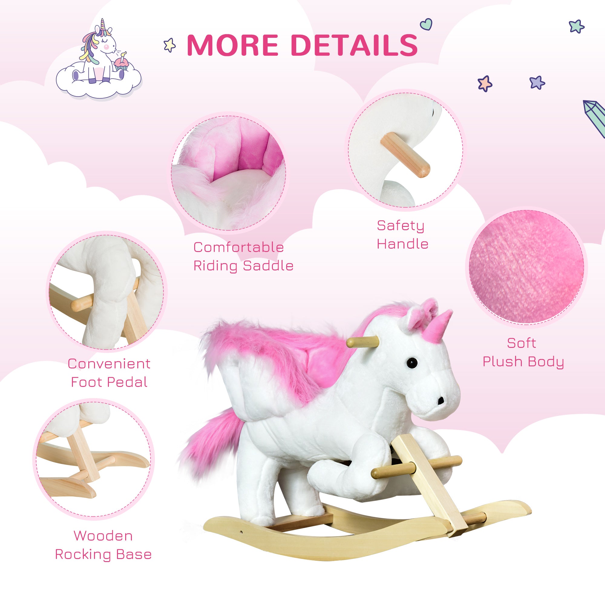 Kids Rocking Horse, Rocking Chair Nursery Plush Unicorn, Child Soft and Warm Ride on toy with Sing Along Song Pink Rocking Horses at Gallery Canada