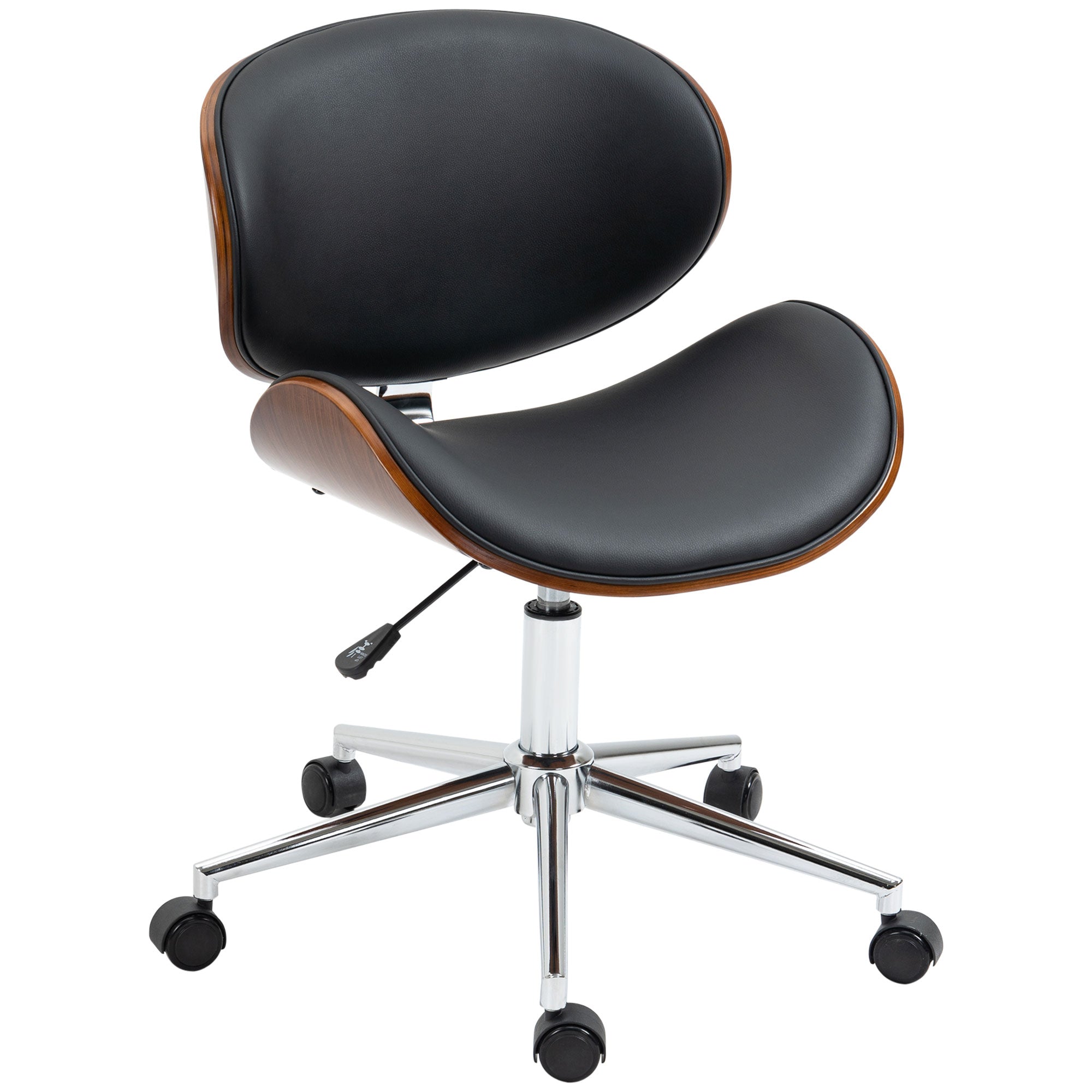 Home Office Chair, Faux Leather and Bentwood Computer Desk Chair with 360 Degree Swivel Wheels, Adjustable Height and Curved Seat, Black Task Chairs at Gallery Canada