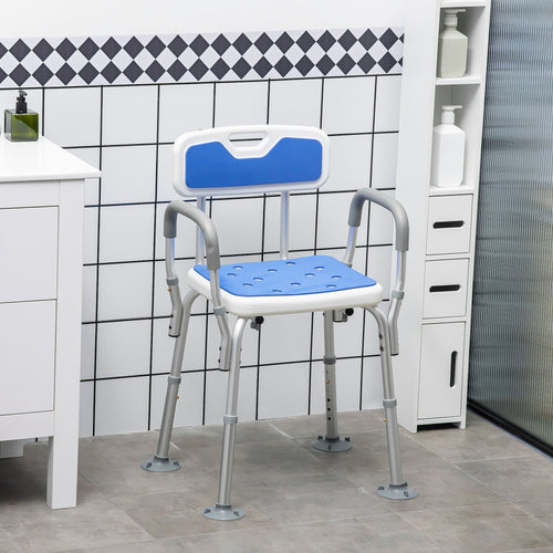 Adjustable Shower Chair with Arms and Back, Bath Chair with Padded Seat, Anti-slip Shower Bench for Seniors and Disabled, Tool-Free Assembly, 299lbs
