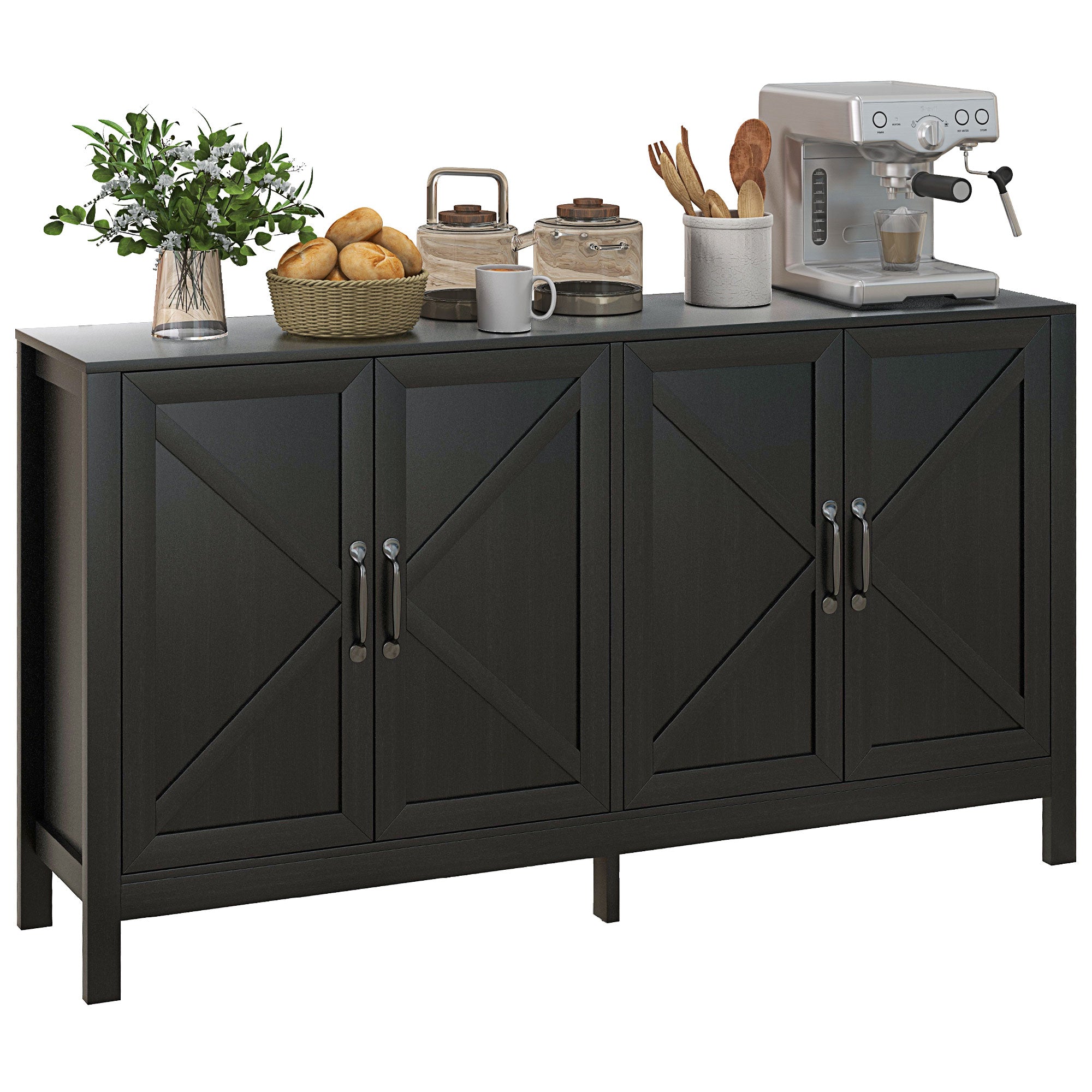 Sideboard Buffet, Storage Cabinet with Barn Door and Adjustable Shelf, TV Stand for TVs up to 65 Inches, Black Oak Bar Cabinets at Gallery Canada