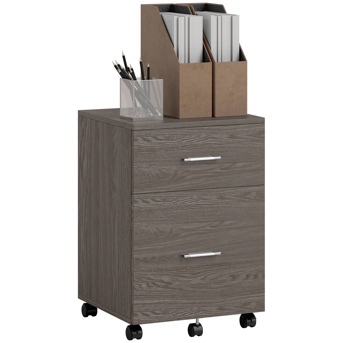 Mobile Filing Cabinet, Vertical File Cabinet with 2 Drawers, Wheels, for Letter or A4 File, Grey Office Cabinets & Cupboards at Gallery Canada