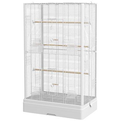 39" Bird Cage for Budgie Finches Canaries Love Birds with Wooden Stands, Slide-Out Tray, Handles, Food Containers, White Bird Cages White  at Gallery Canada