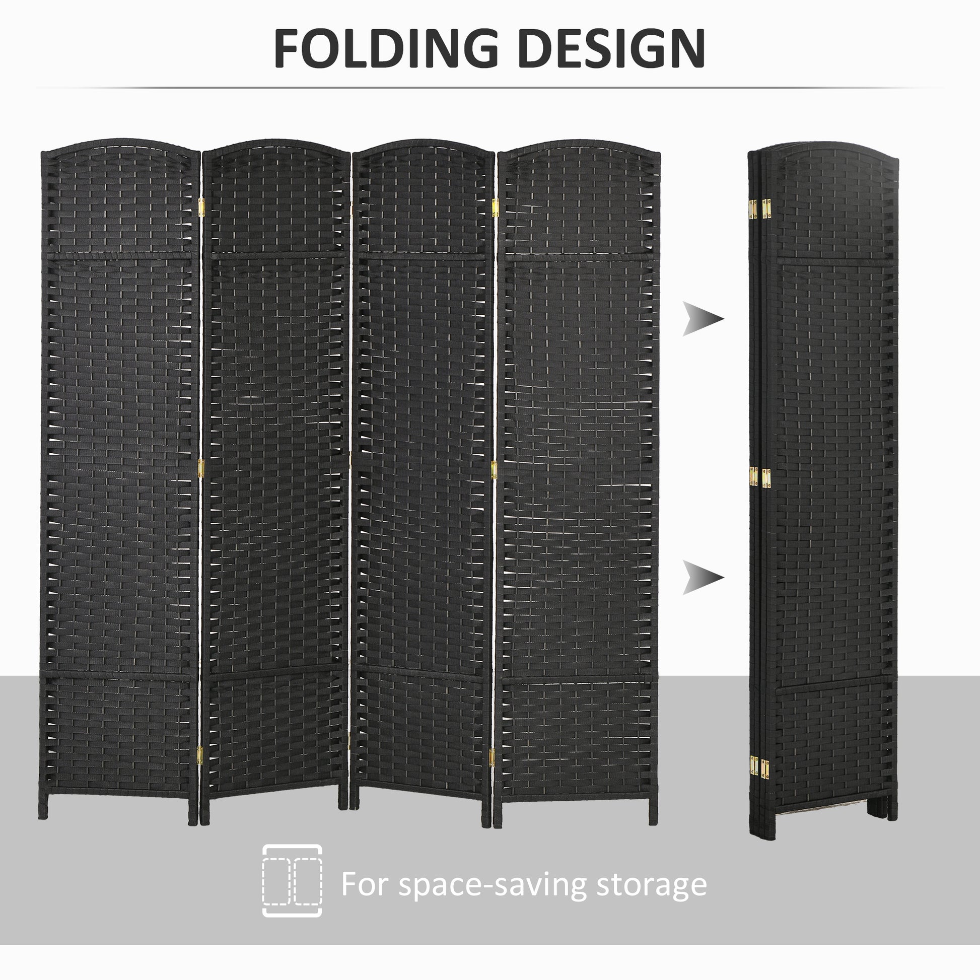 5.6 Ft Tall Folding Room Divider, 4 Panel Portable Privacy Screen, Hand-Woven Partition Wall Divider, Black Room Dividers   at Gallery Canada