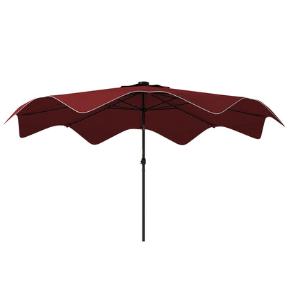 Solar Patio Umbrella with LED and Tilt, Outdoor Market Table Umbrella Parasol with Crank, 10 x 10 ft, Wine Red Sun Umbrellas Wine Red  at Gallery Canada